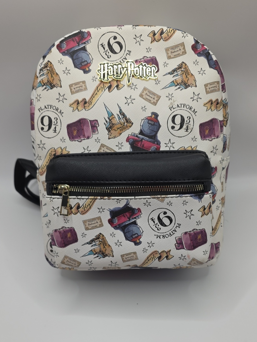 Bioworld Harry Potter Cream Patterned Mini Backpack with Black Pocket